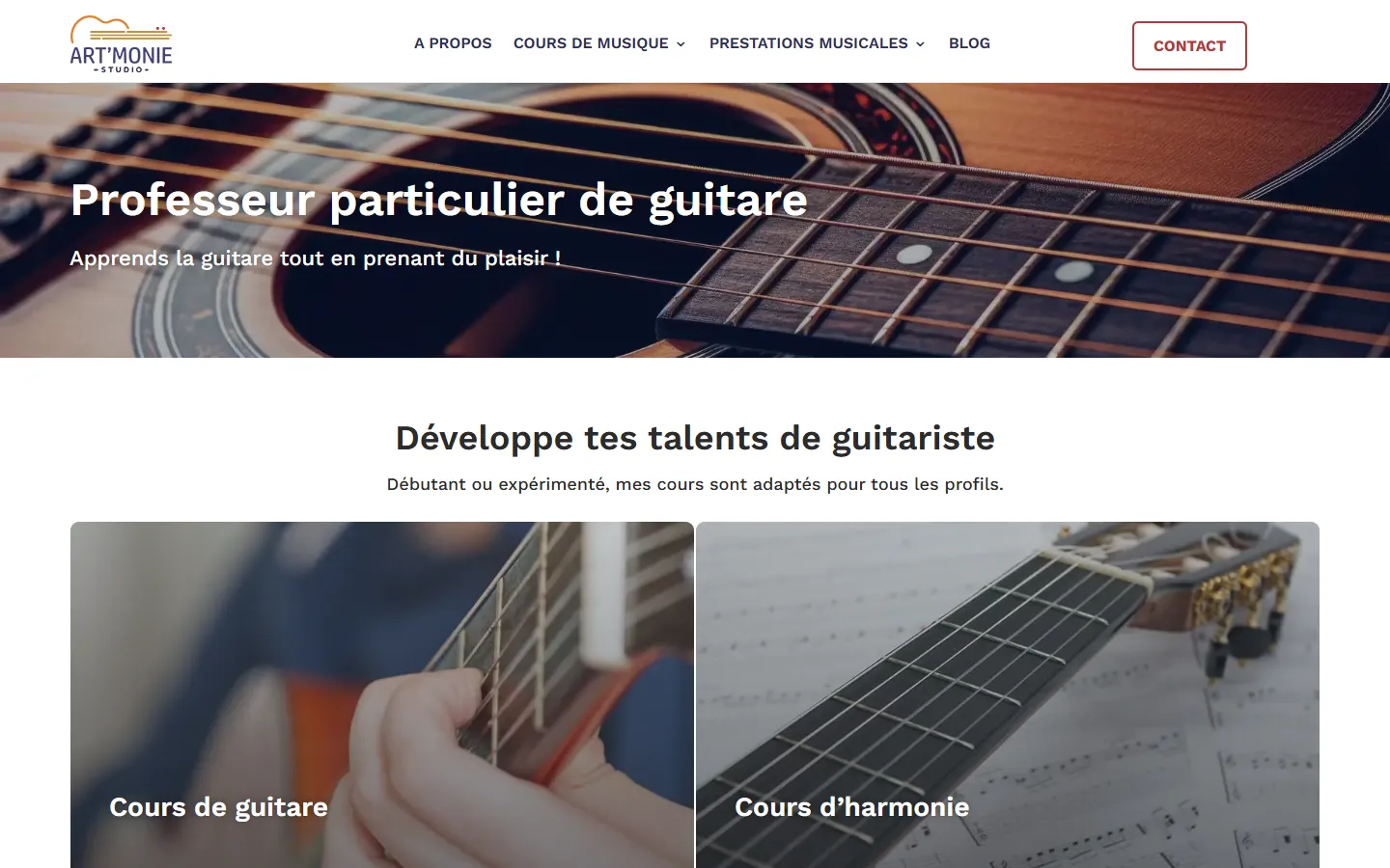 Art’Monie Studio, le site sur ordinateur