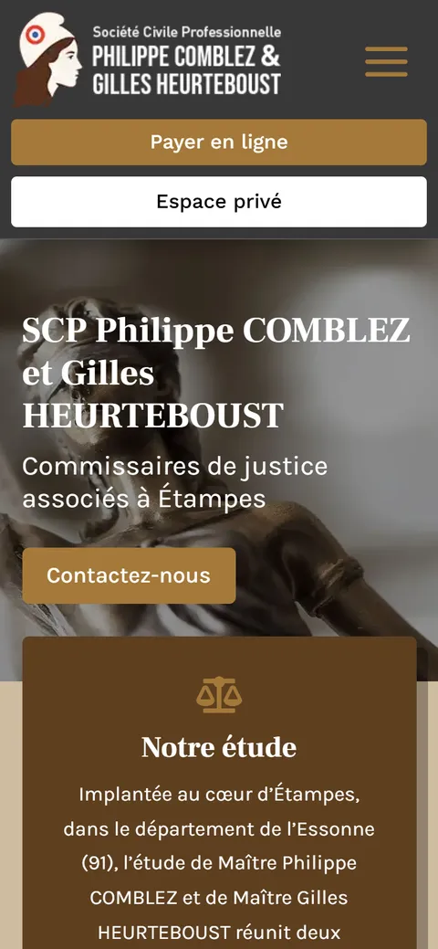 BCH Huissiers, le site sur mobile
