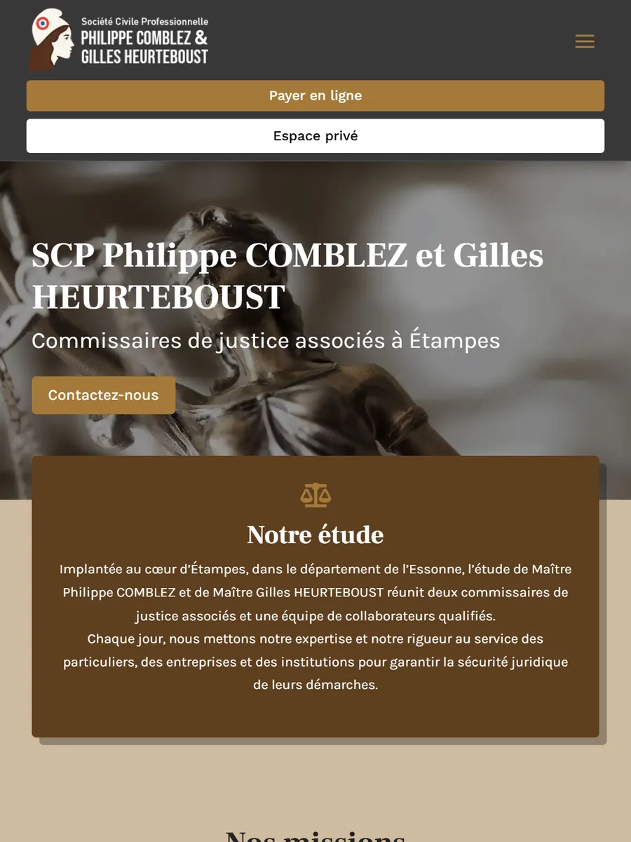 BCH Huissiers, le site sur tablette