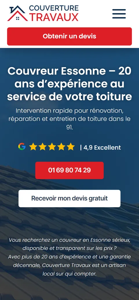 Couverture Travaux, le site sur mobile