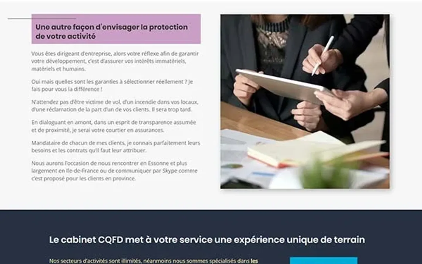 CQFD Assurances, le site sur ordinateur