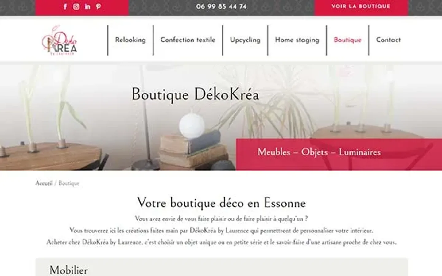 Déko Kréa, le site sur ordinateur