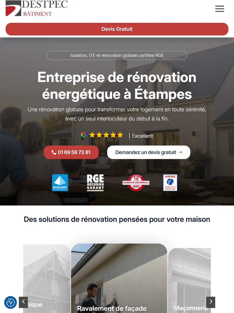 DESTPEC Bâtiment, le site sur tablette