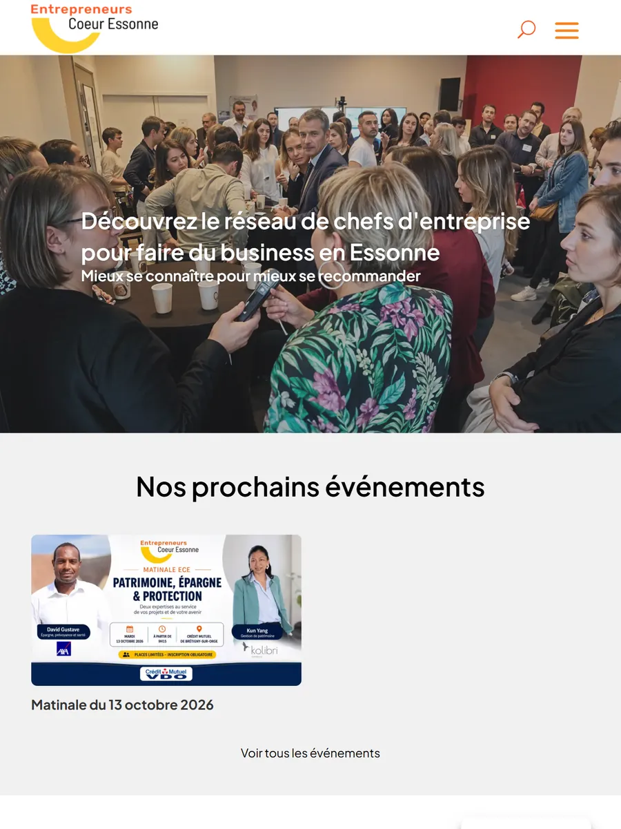 Entrepreneurs Cœur Essonne, le site sur tablette