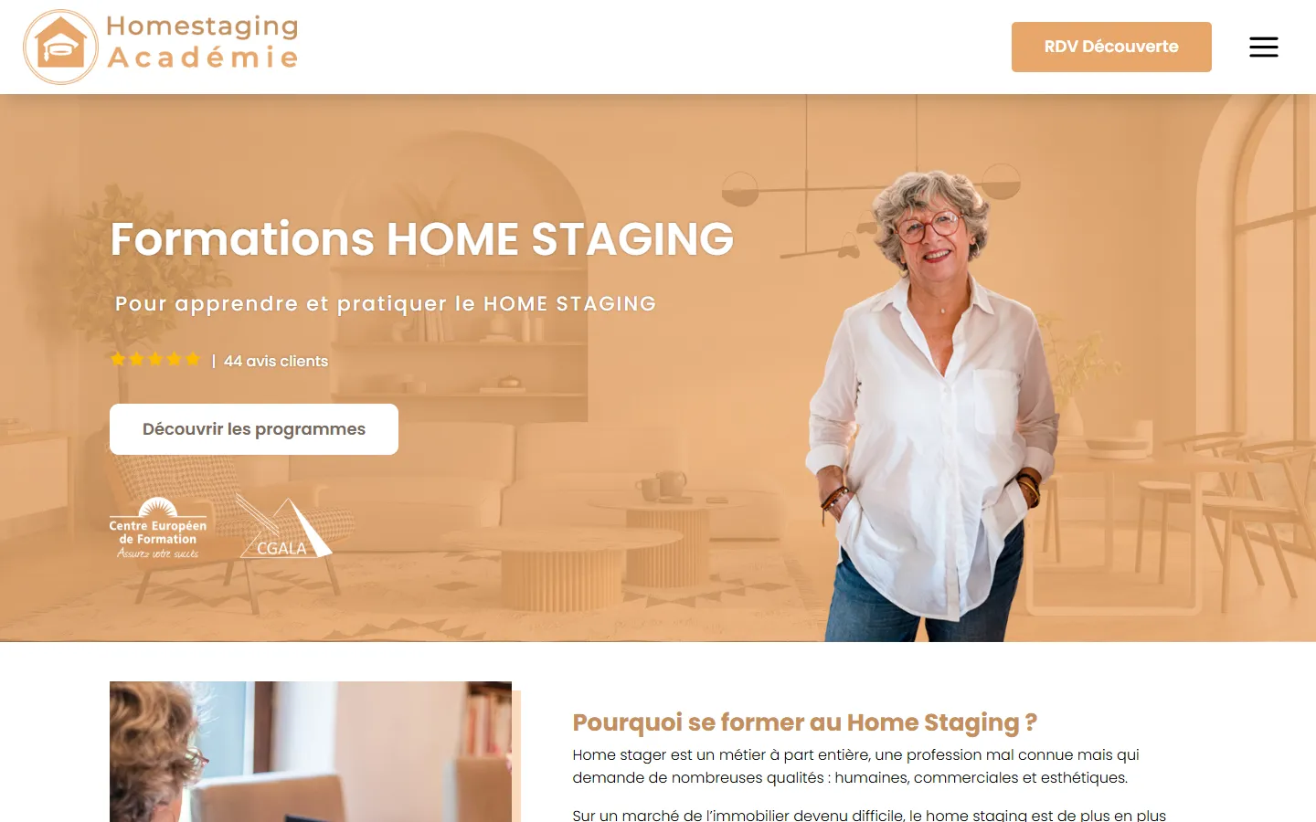 HomeStaging Académie, le site sur ordinateur