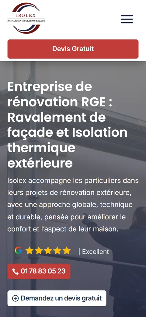 Isolex, le site sur mobile