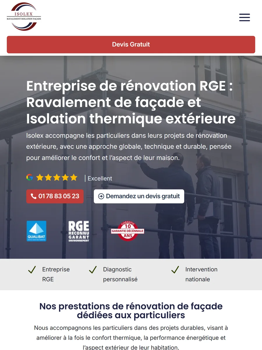 Isolex, le site sur tablette