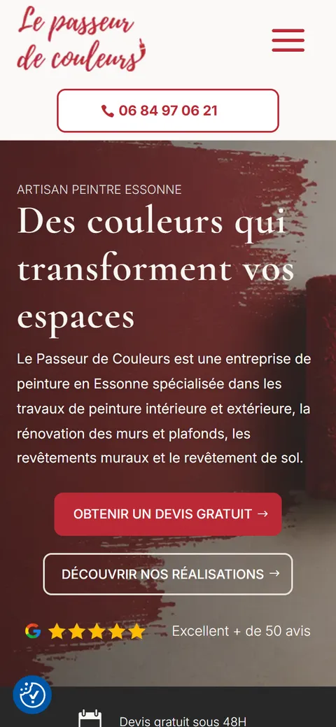 Le Passeur de Couleurs, le site sur mobile