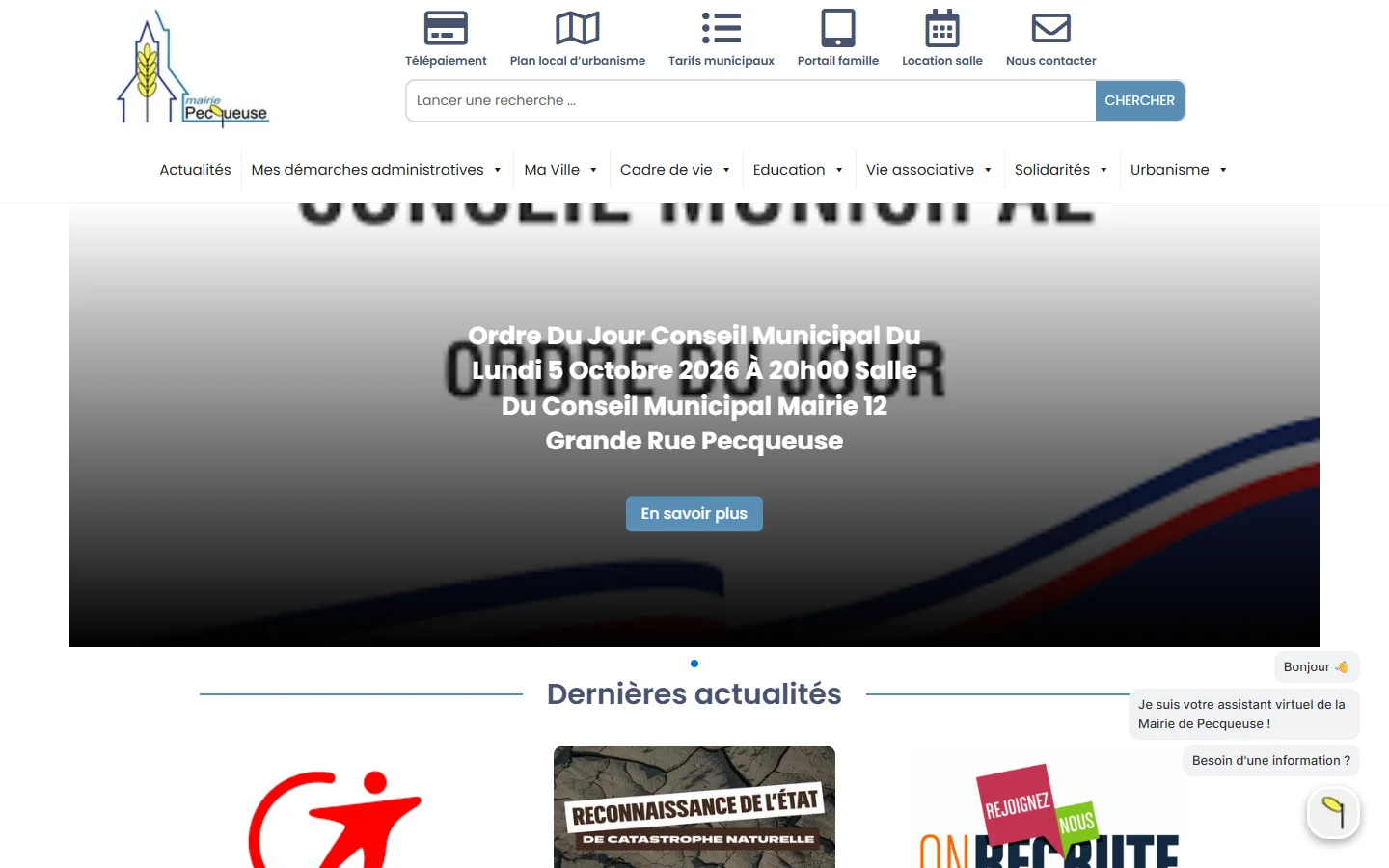 Mairie de Pecqueuse, le site sur ordinateur
