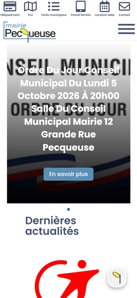 Mairie de Pecqueuse, le site sur mobile