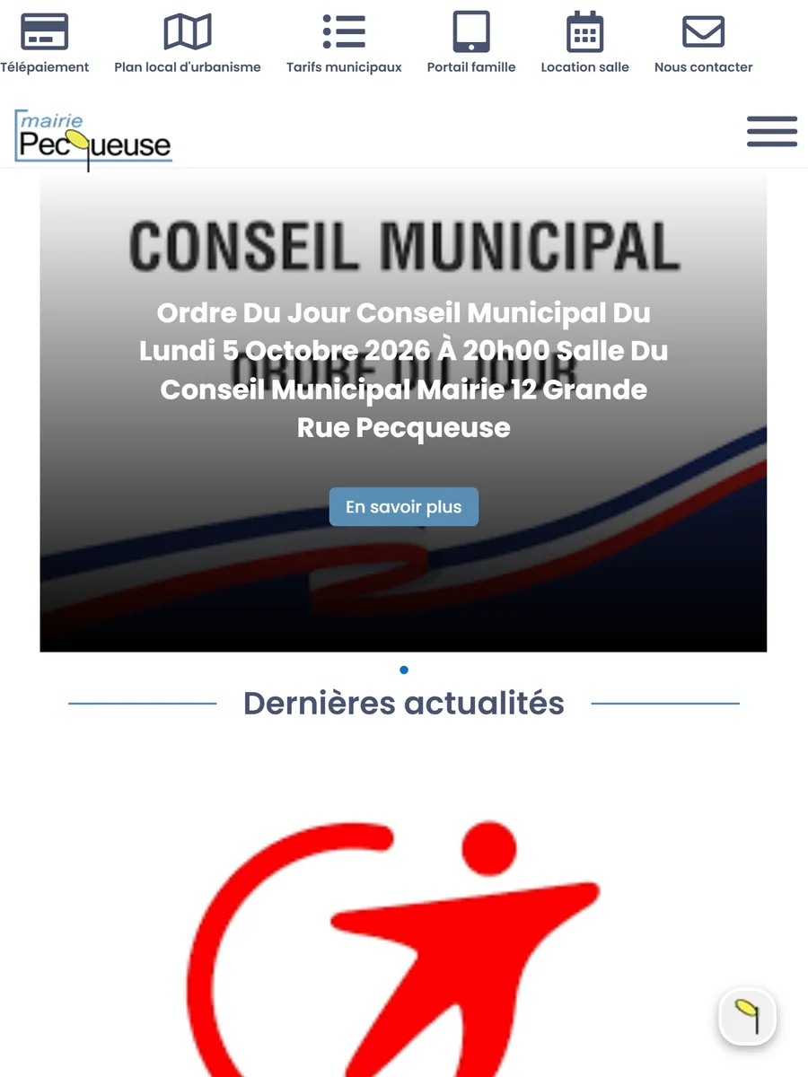 Mairie de Pecqueuse, le site sur tablette