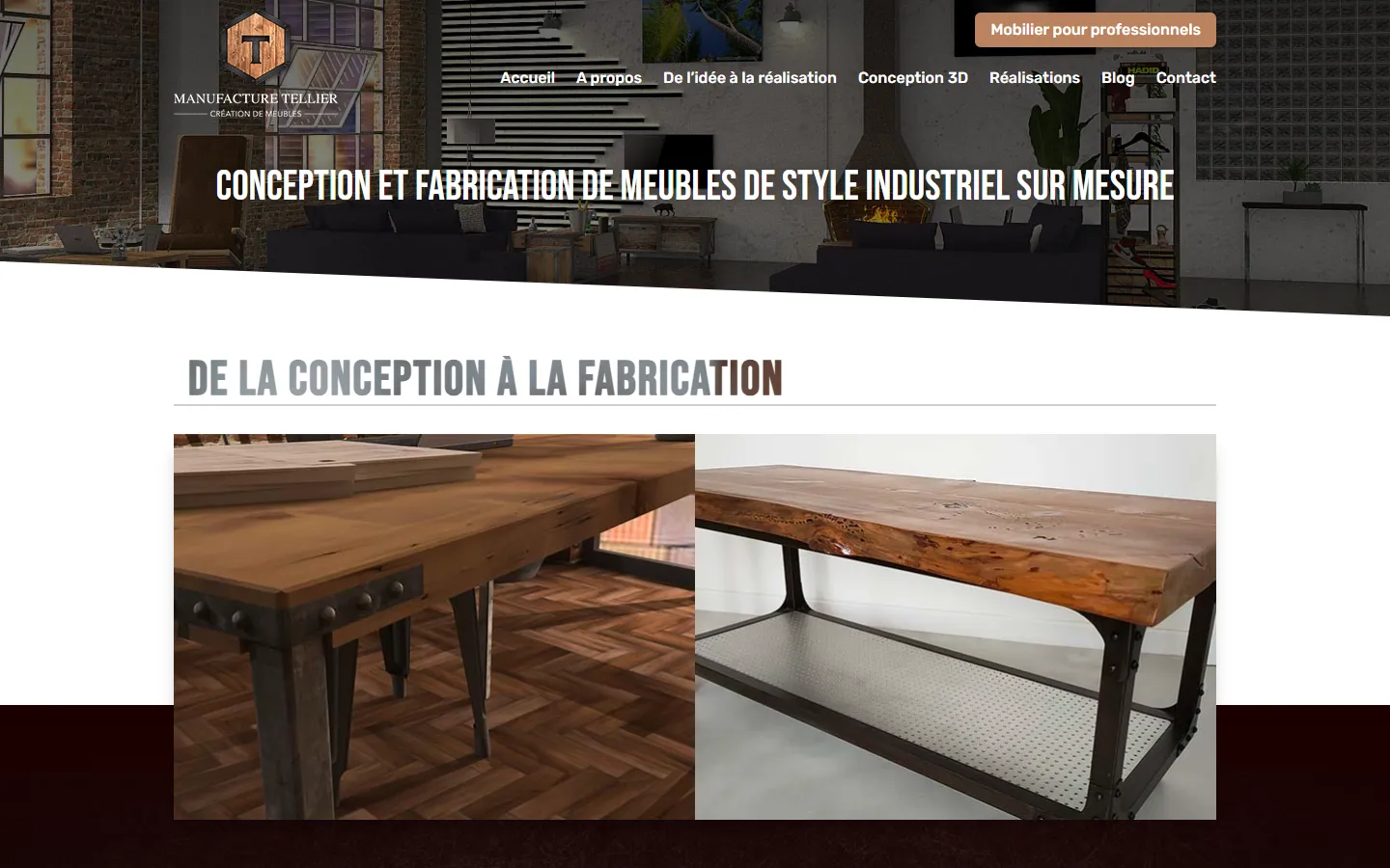 Manufacture Tellier, le site sur ordinateur