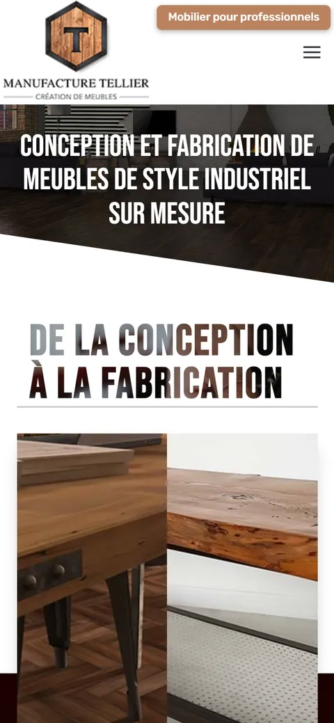 Manufacture Tellier, le site sur mobile