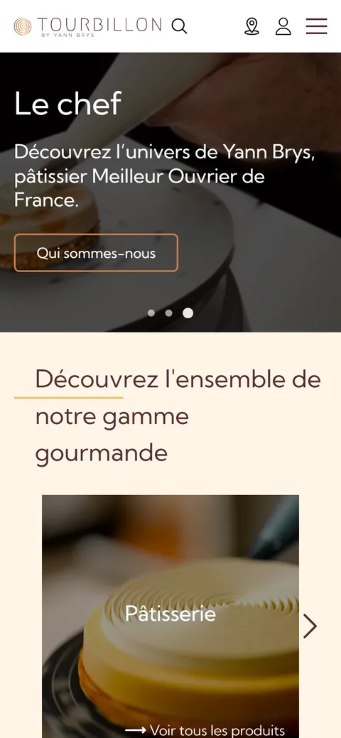 Pâtisserie Tourbillon, le site sur mobile