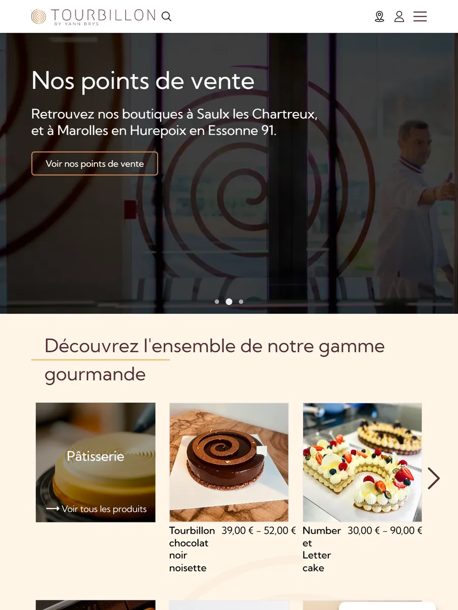 Pâtisserie Tourbillon, le site sur tablette