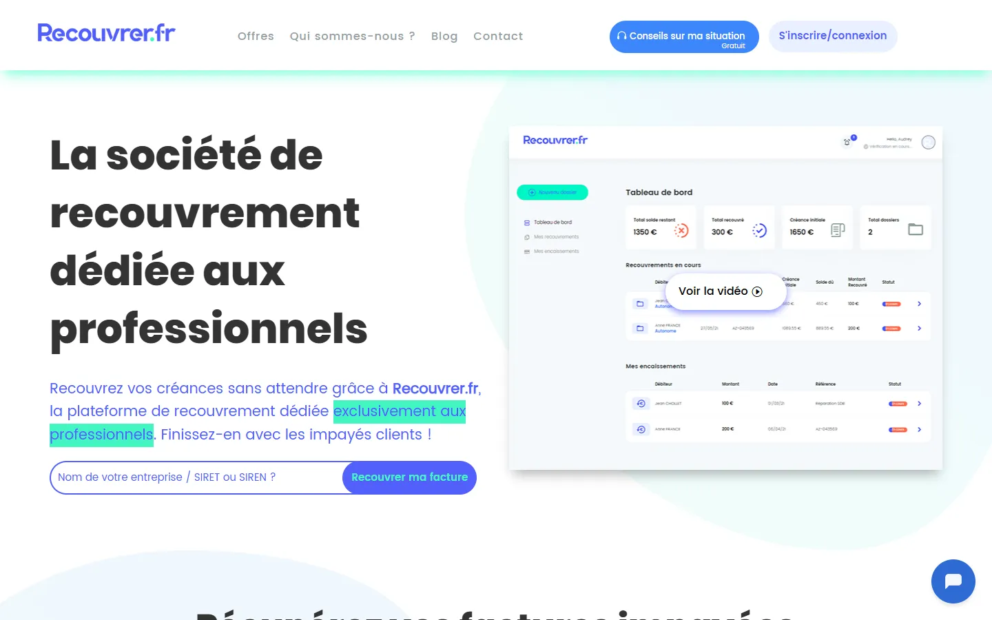 Recouvrer.fr, le site sur ordinateur