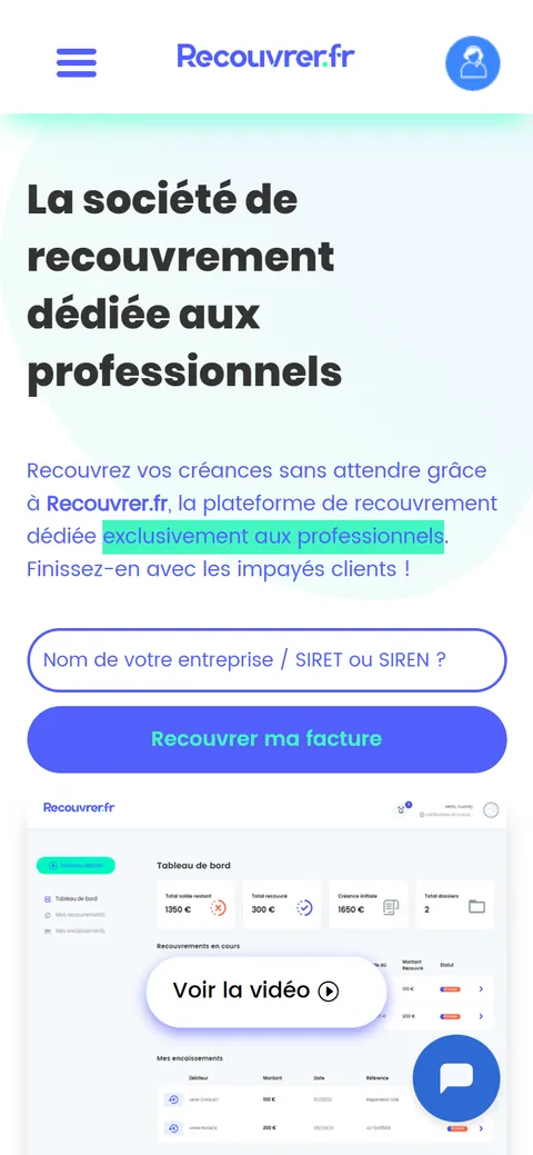 Recouvrer.fr, le site sur mobile