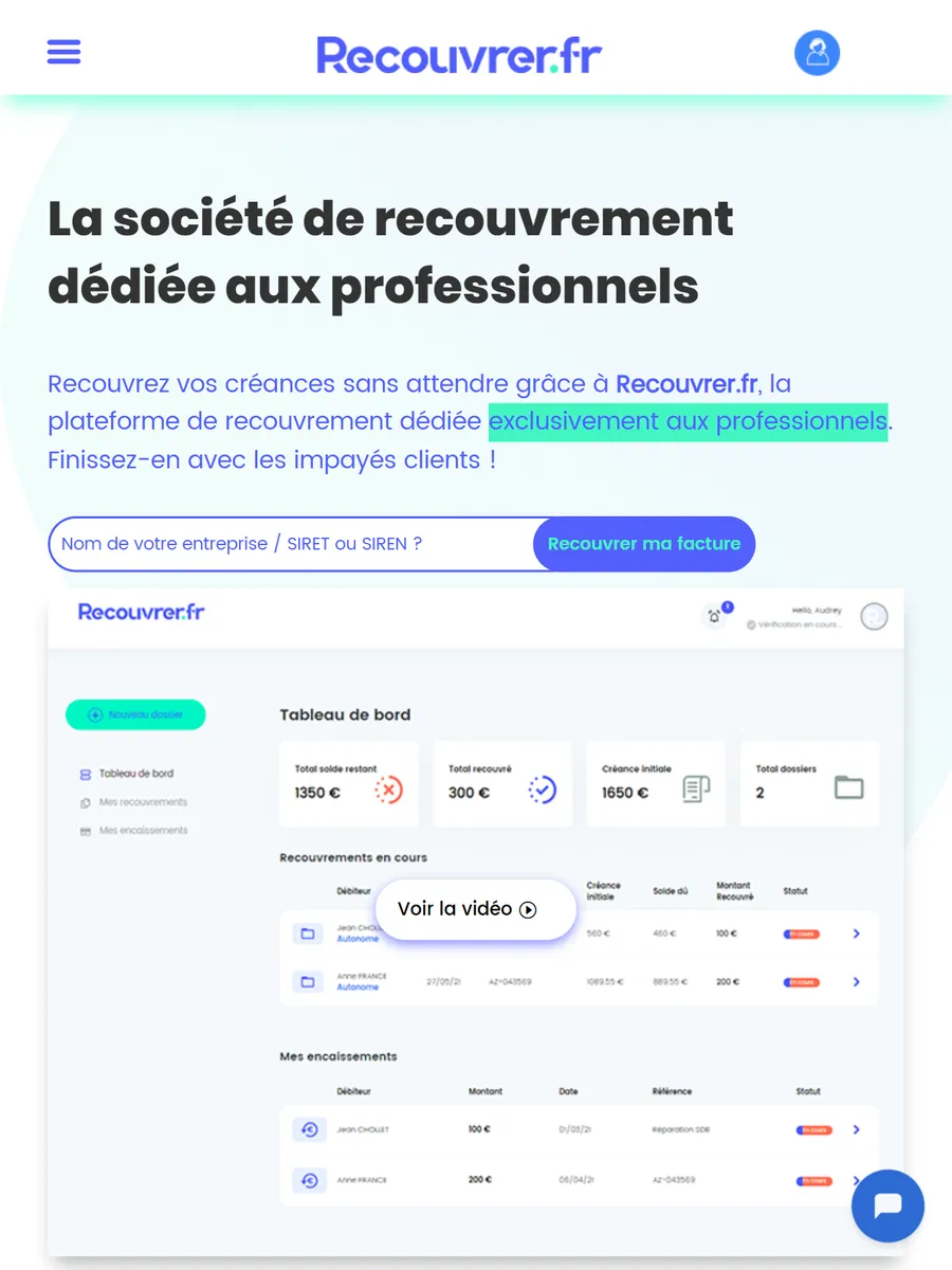Recouvrer.fr, le site sur tablette