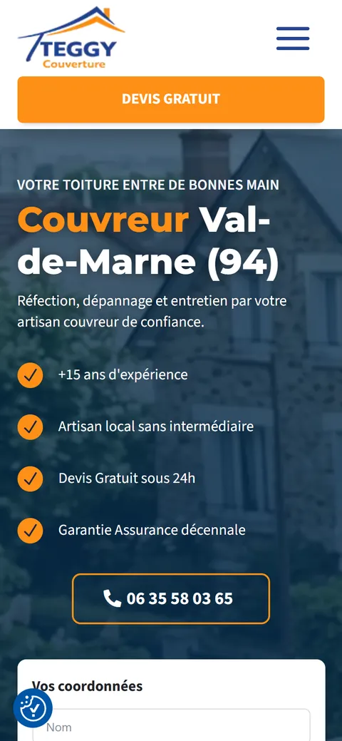 Teggy Couverture, le site sur mobile